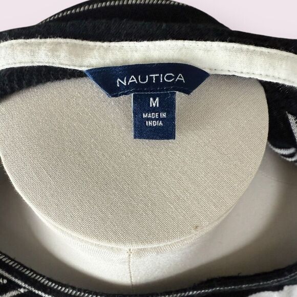 NAUTICA Black and White Stripped Tie Front Blouse | Medium - Picture 3 of 3